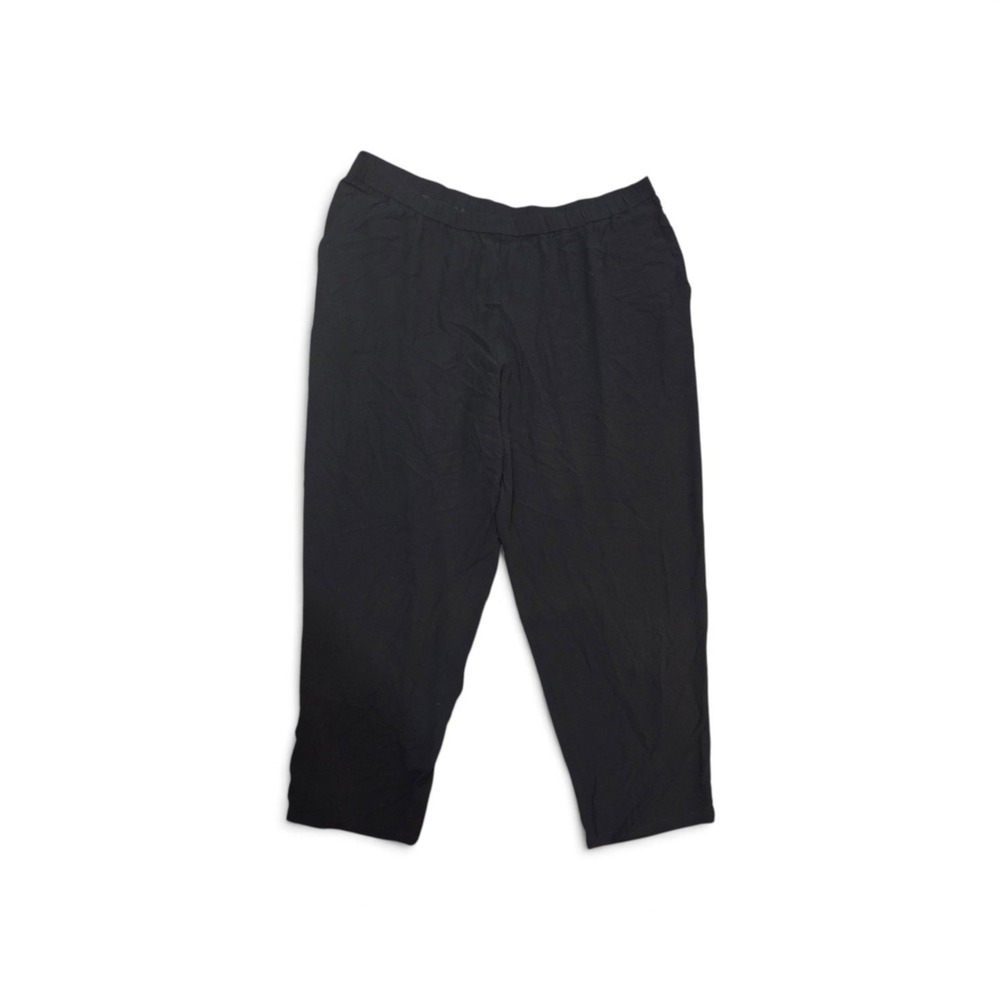 Eileen Fisher Slouchy Ankle Pant Women 3X Black NEW Silk Georgette Crepe Pockets